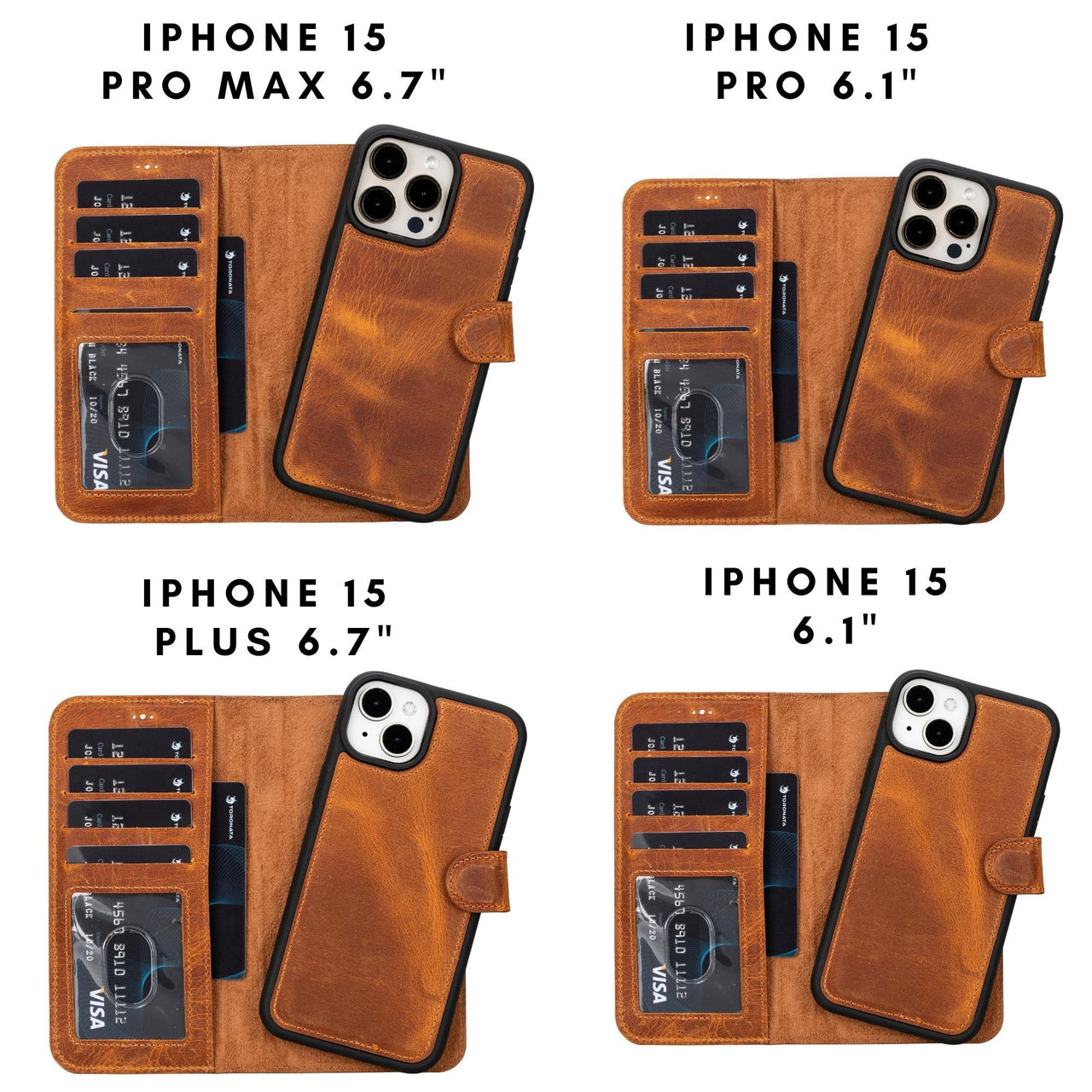 Toronata Casper Leather iPhone 15 Wallet Case - Magnetic Detachable MagSafe | RFID Protection with Kickstand & Card Slots