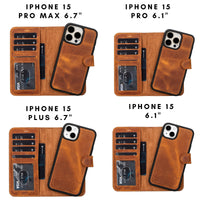 Toronata Casper Leather iPhone 15 Wallet Case - Magnetic Detachable MagSafe | RFID Protection with Kickstand & Card Slots