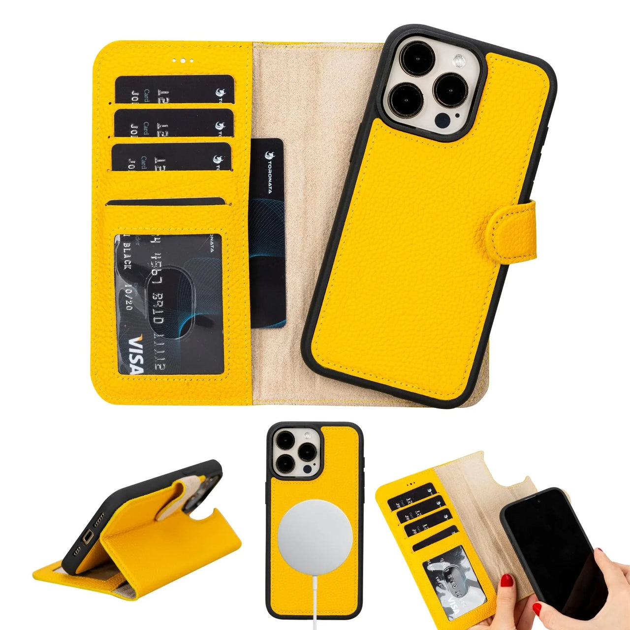 Toronata Casper Leather iPhone 15 Wallet Case - Magnetic Detachable MagSafe | RFID Protection with Kickstand & Card Slots