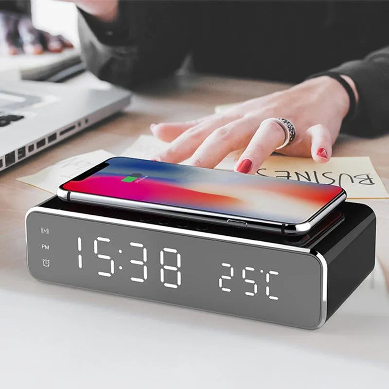 LED Electric Alarm Clock With Wireless Charger - TechShopi