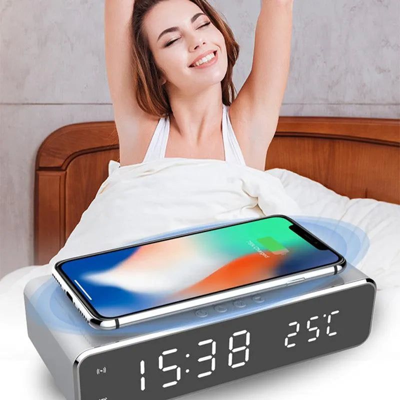 LED Electric Alarm Clock With Wireless Charger - TechShopi