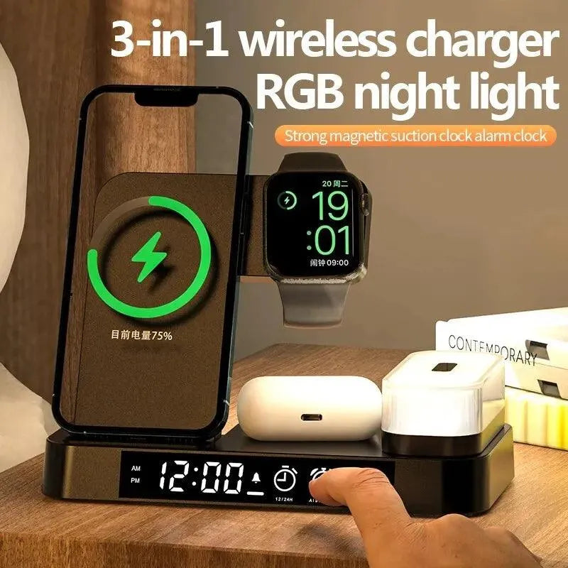 llumiCharge Pro™: 3-in-1 Wireless Charger with Clock & Night Light - TechShopi