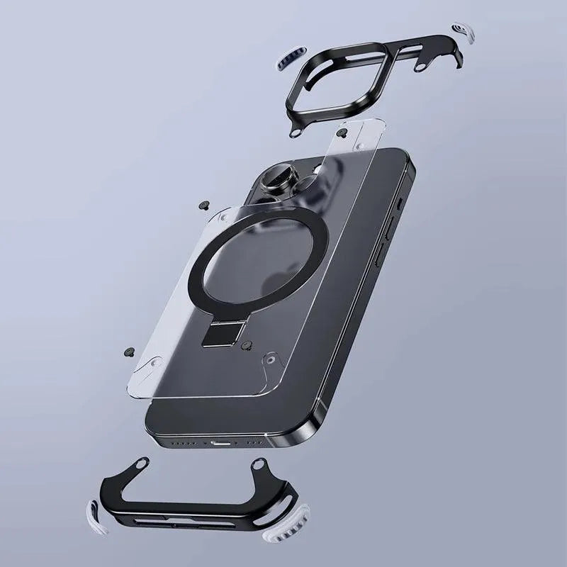 MagAlloy Elite™: Magnetic Aluminum Stand Case with Rimless Design for iPhone - TechShopi