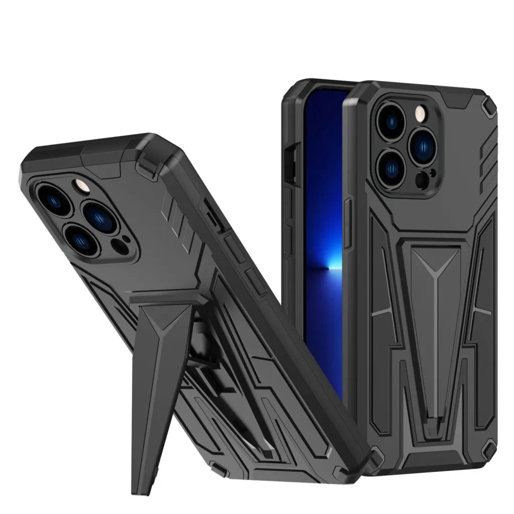 Military Grade Armor Hard Kickstand Case for iPhone 13 Pro Max (Black) - TechShopi