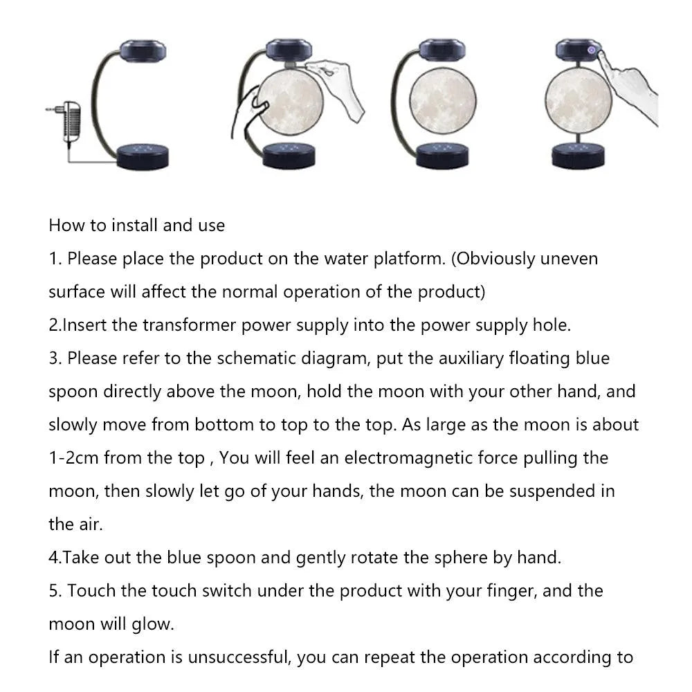Portable Magnetic Levitation Moon Lamp LED Rotating Dangling Lamp - TechShopi
