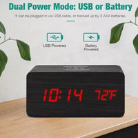 Thumbnail for Wooden Digital Alarm Clock with Wireless Phone Charging Pad - TechShopi