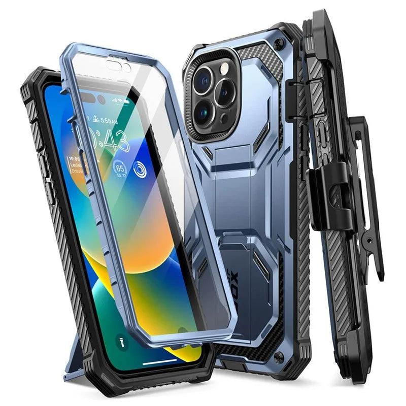 iPhone 14 Pro Max Case 6.7" - Armourbox Dual Layer Holster Bumper with Built-in Screen Protector - TechShopi