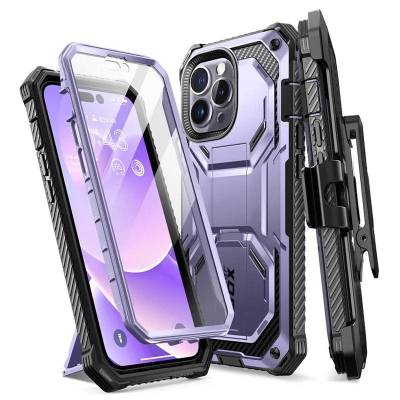 iPhone 14 Pro Max Case 6.7" - Armourbox Dual Layer Holster Bumper with Built-in Screen Protector - TechShopi