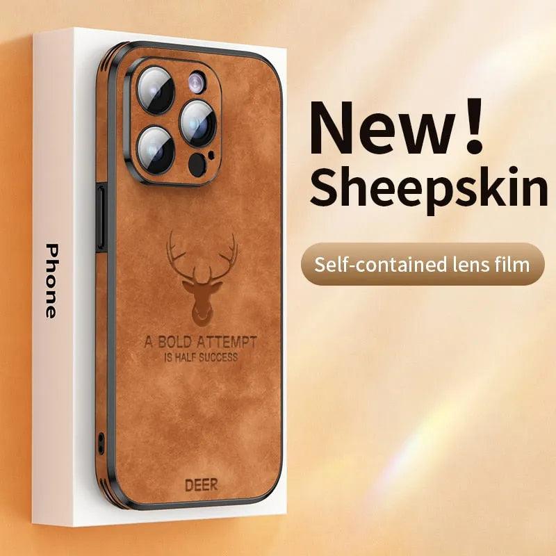 iPhone case Luxury Deer Leather with Lens Glass Bumper for iPhone 14 13 12 Pro Max - TechShopi